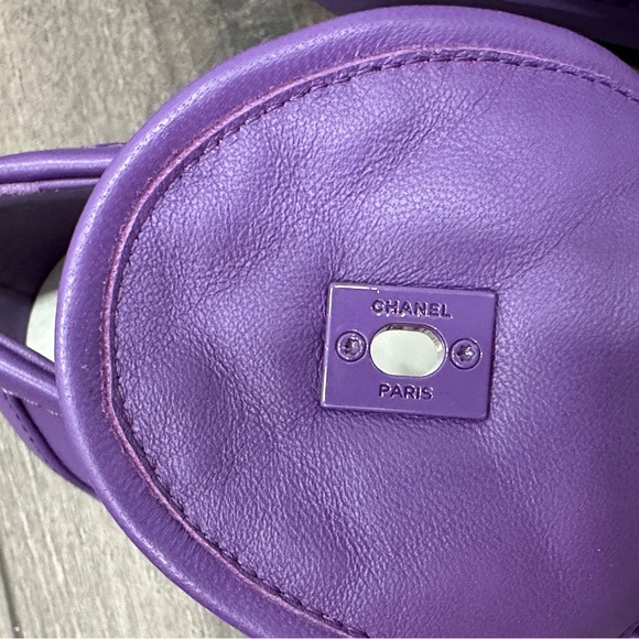 2023 CHANEL CC LOGO LOCK PURPLE LEATHER LOAFERS OXFORD SHOES 37 NEW - Picture 10 of 16